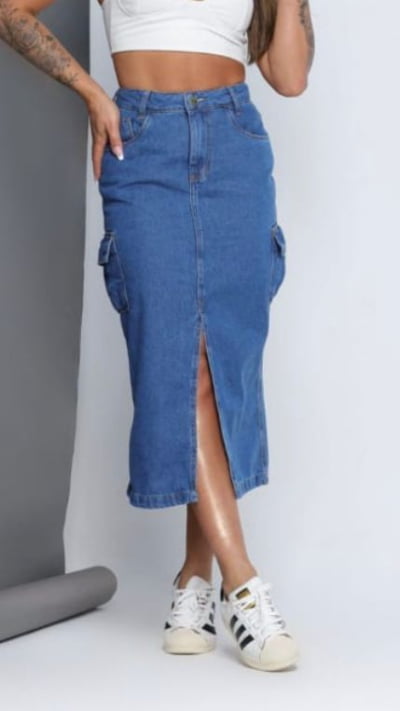 SAIA JEANS CARGO MIDI FENDA FRONTAL LAVAGEM CLARA N36 VS