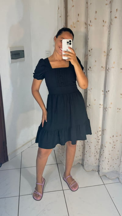 VESTIDO CREPE DUNA BONECA 3 BOTOES MANGA PRINCESA IP