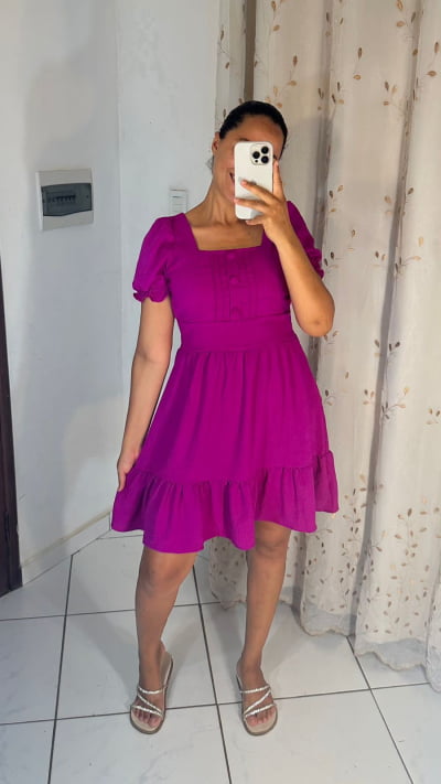 VESTIDO CREPE DUNA BONECA 3 BOTOES MANGA PRINCESA IP