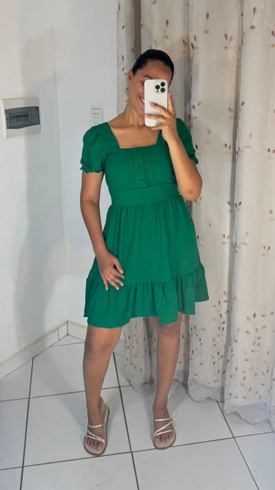 VESTIDO CREPE DUNA BONECA 3 BOTOES MANGA PRINCESA IP