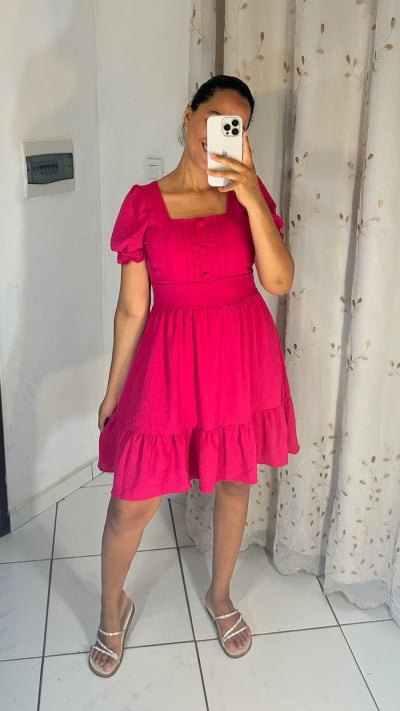 VESTIDO CREPE DUNA BONECA 3 BOTOES MANGA PRINCESA IP