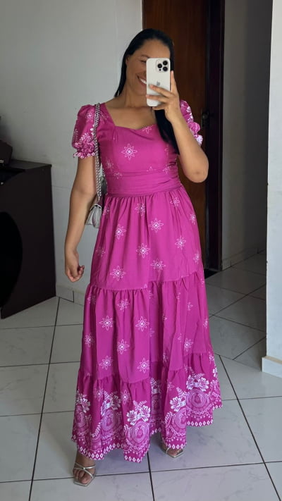 VESTIDO LONGO TRES MARIAS CREPE IMPRESSAO RENDA TAMANHO U IR