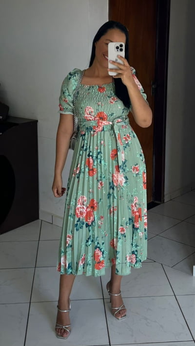 VESTIDO PLISSADO MIDI ESTAMPADO TAMANHO U IR