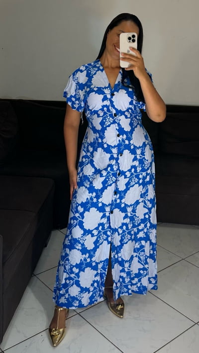 VESTIDO VISCOLINHO LONGO BOTOES FRONTAIS FUNCIONAIS